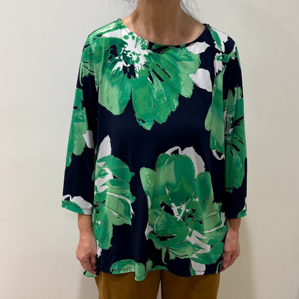 Green Susan Graver Liquid Knit floral scoop neck tunic, 3/4 sleeve,XL 🎁 Sale 🎁